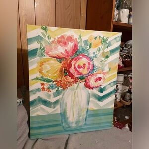 Hobby Lobby Floral Canvas with Pink and Yellow Blooms